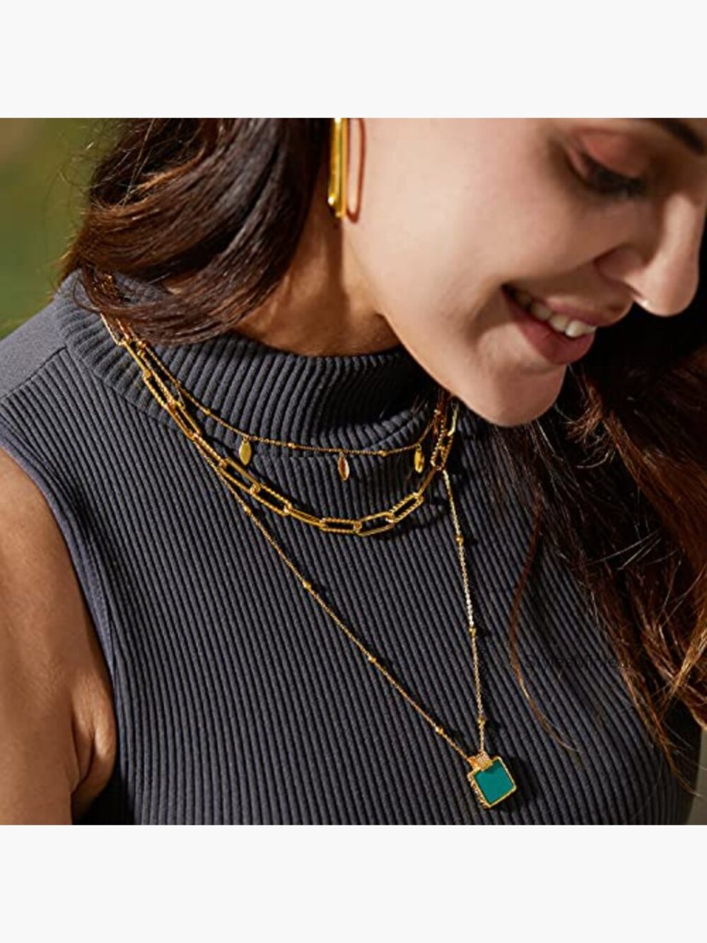 Dainty Layered Choker Necklace 18k Gold Plated Y Pendant Adjustable - Picture 2 of 7